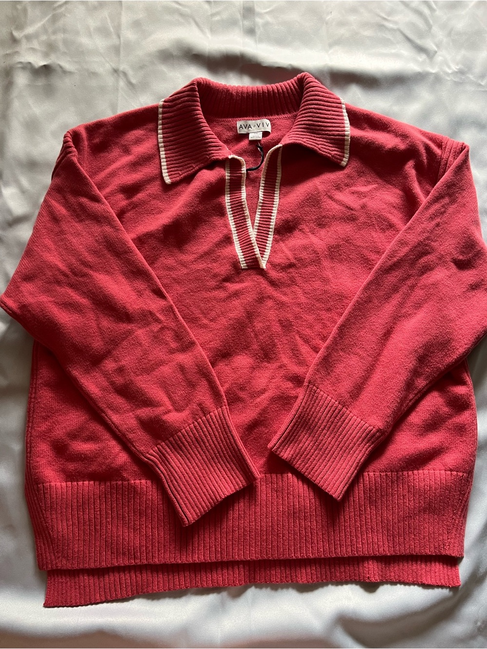 Ava & Viv Women's Long Sleeve Knit Johnny Collar Sweater